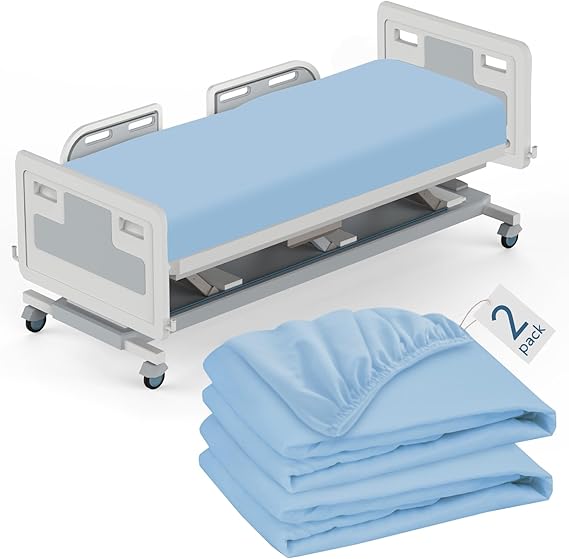 Bed Sheets Fitted 36" x 80" x 9", 2 Pack Blue Hospital Bed Fitted Sheets