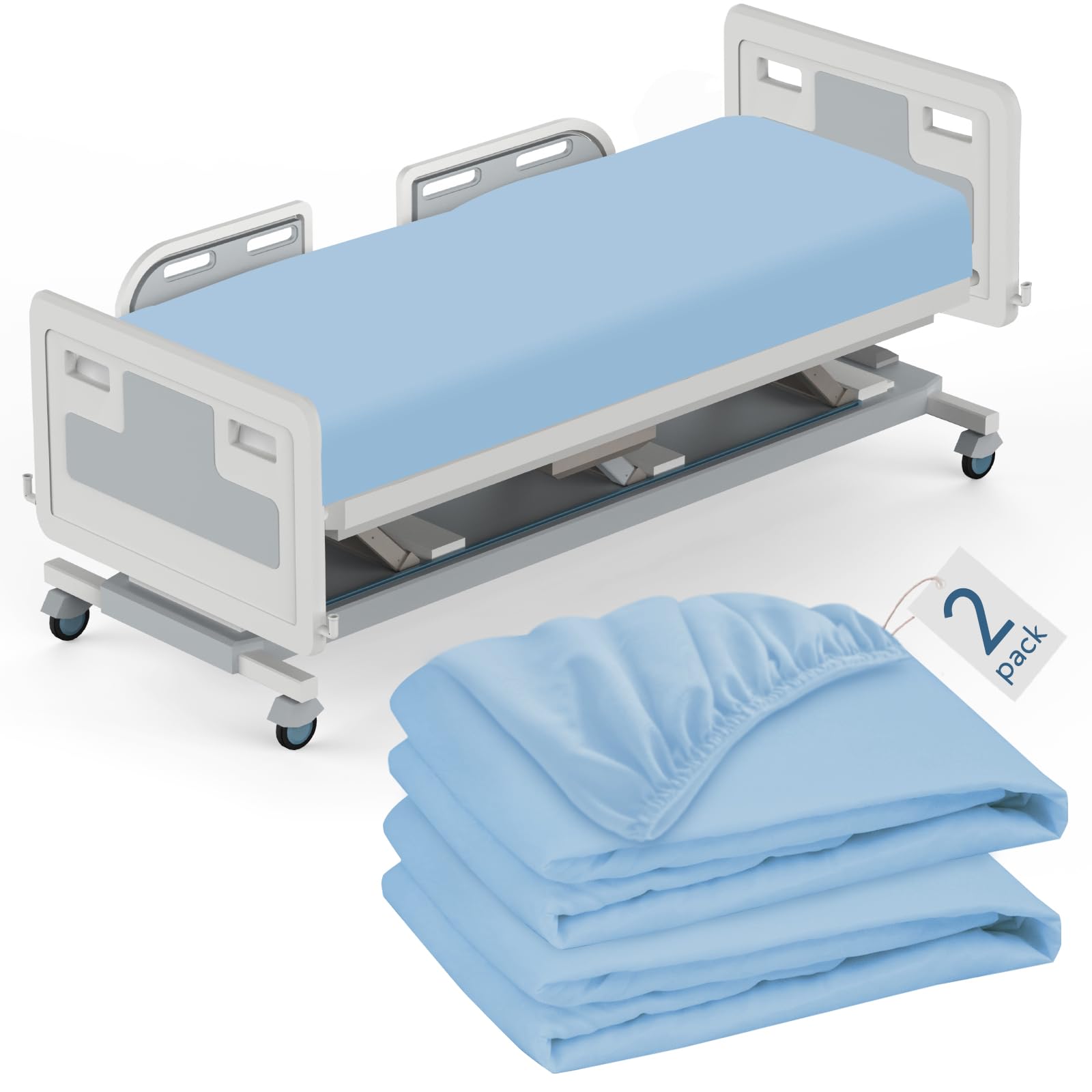 Bed Sheets Fitted 36" x 80" x 9", 2 Pack Blue Hospital Bed Fitted Sheets