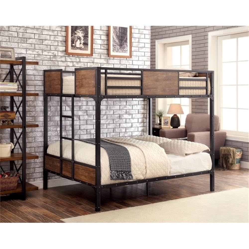 Modern Steel Metal/Wood Full Over Full Bunk Bed in Black