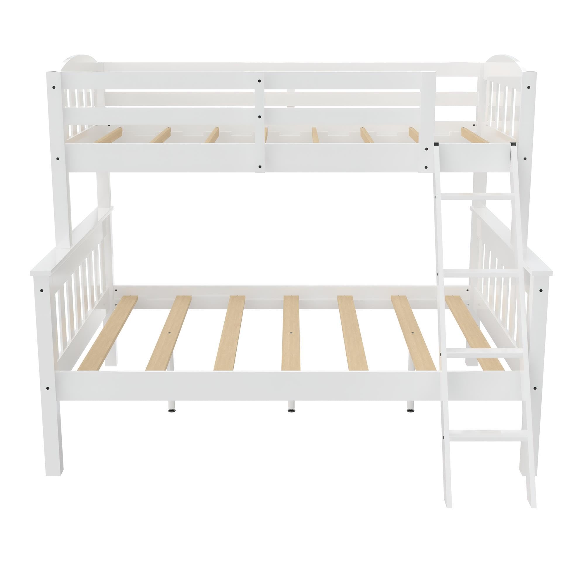 Twin over Full Bunk Bed, White, Wood Construction, Converts to Twin/Full