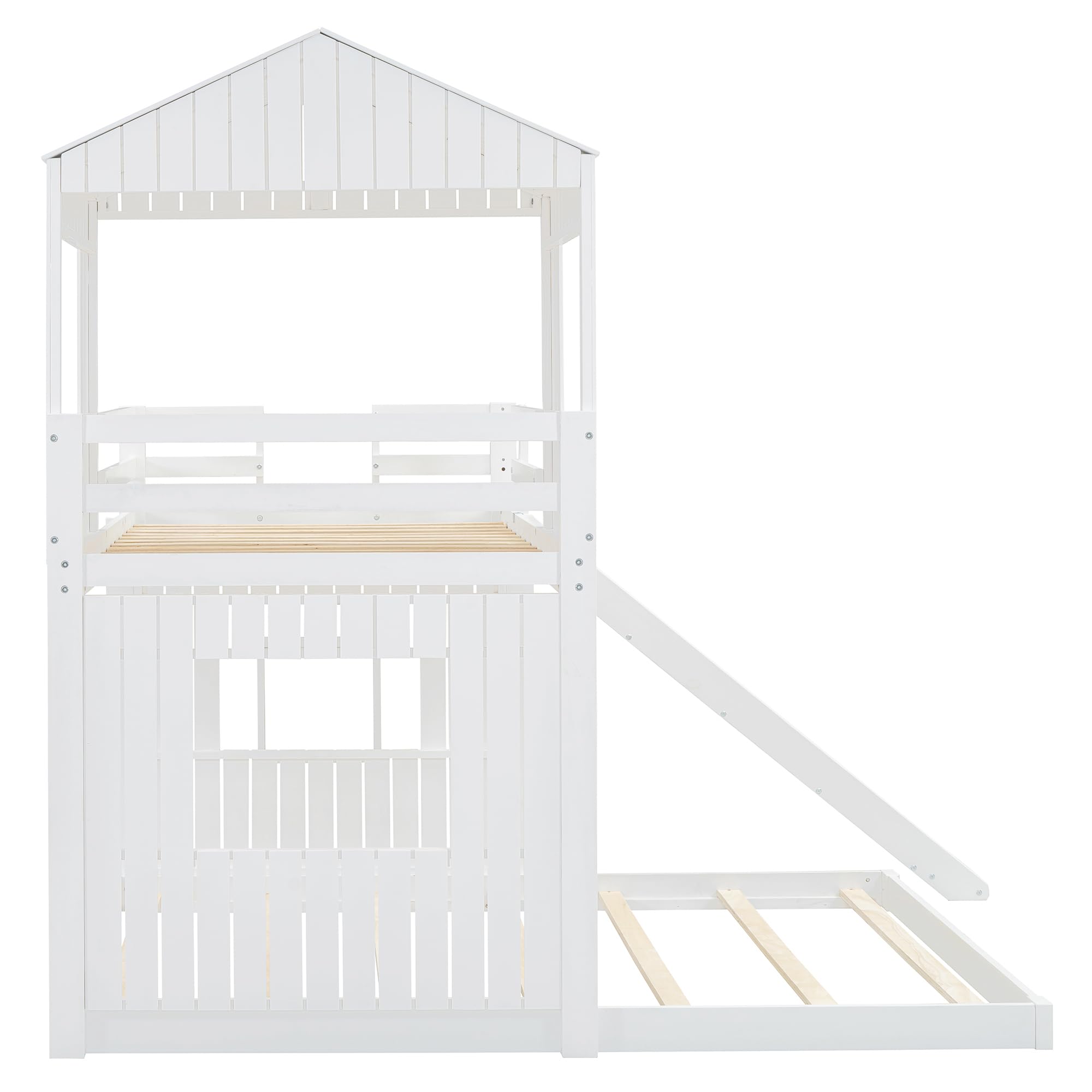 Designs House Floor Bunk Beds with Slide, Wooden Twin Over Full Bunk