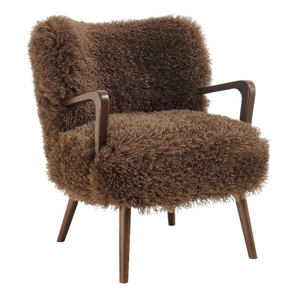 Faux Shearling Lounge Chair with Wood Frame