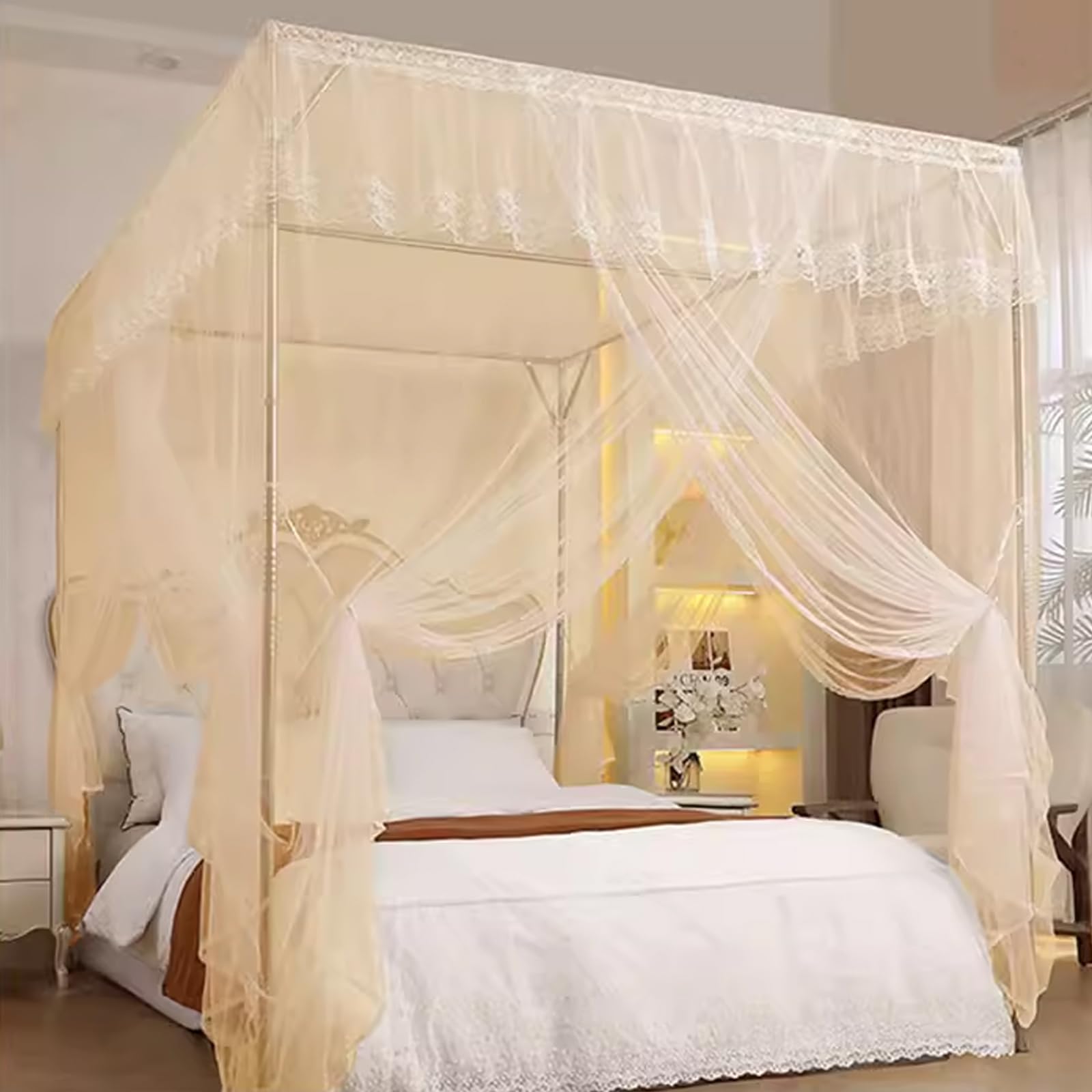 Canopy Bed Frame, Thicken Stainless Steel Bed Canopy Frame, Bed Post Poles 4 Corner