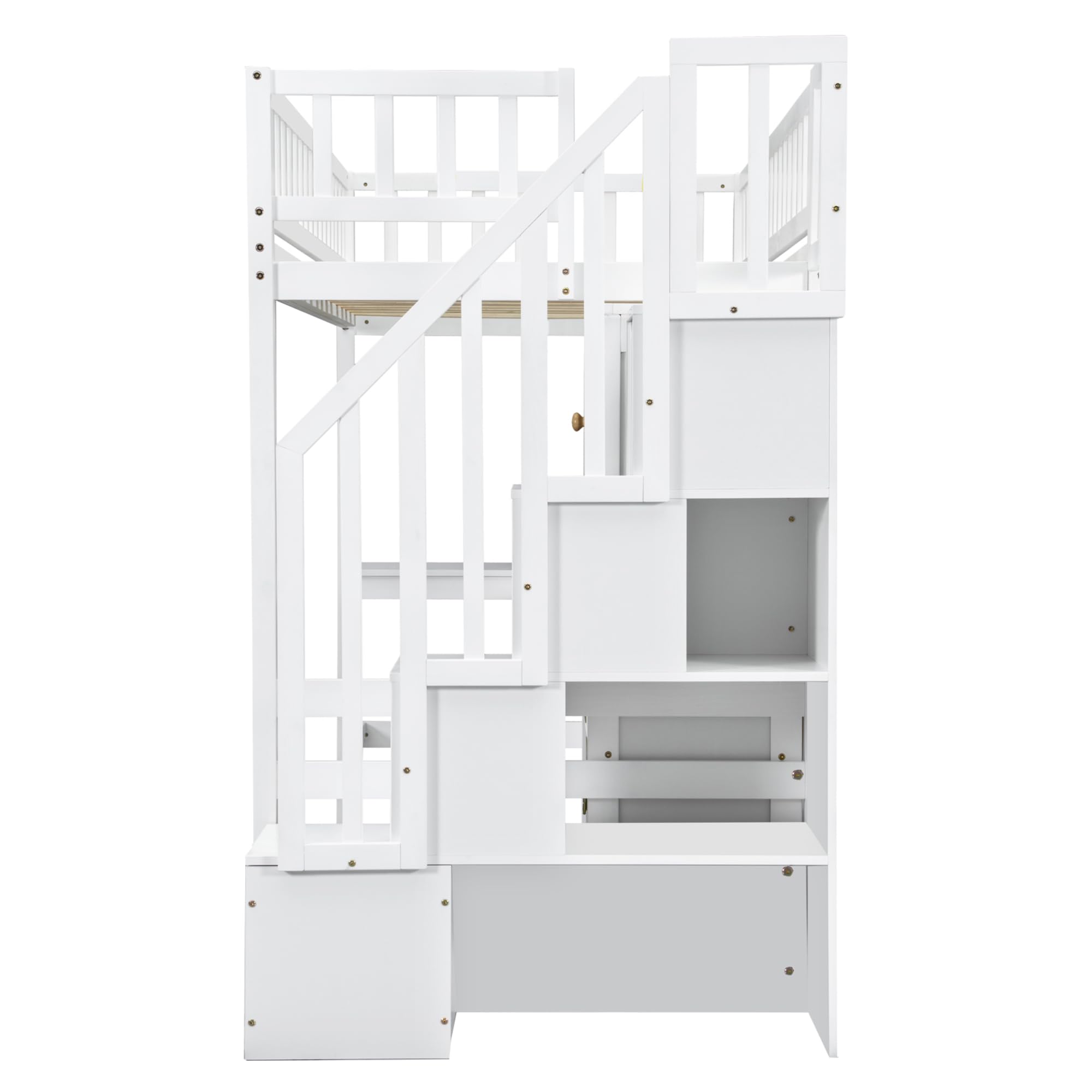 Twin Size Solid Wood Loft Bed with Built-in L-Desk & Storage - Kids Bed Frame