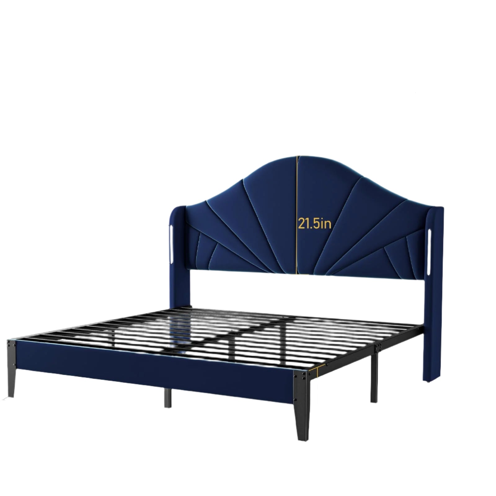 Size Bed Frame with Headboard Touch LED Lights, Wingback Upholstered