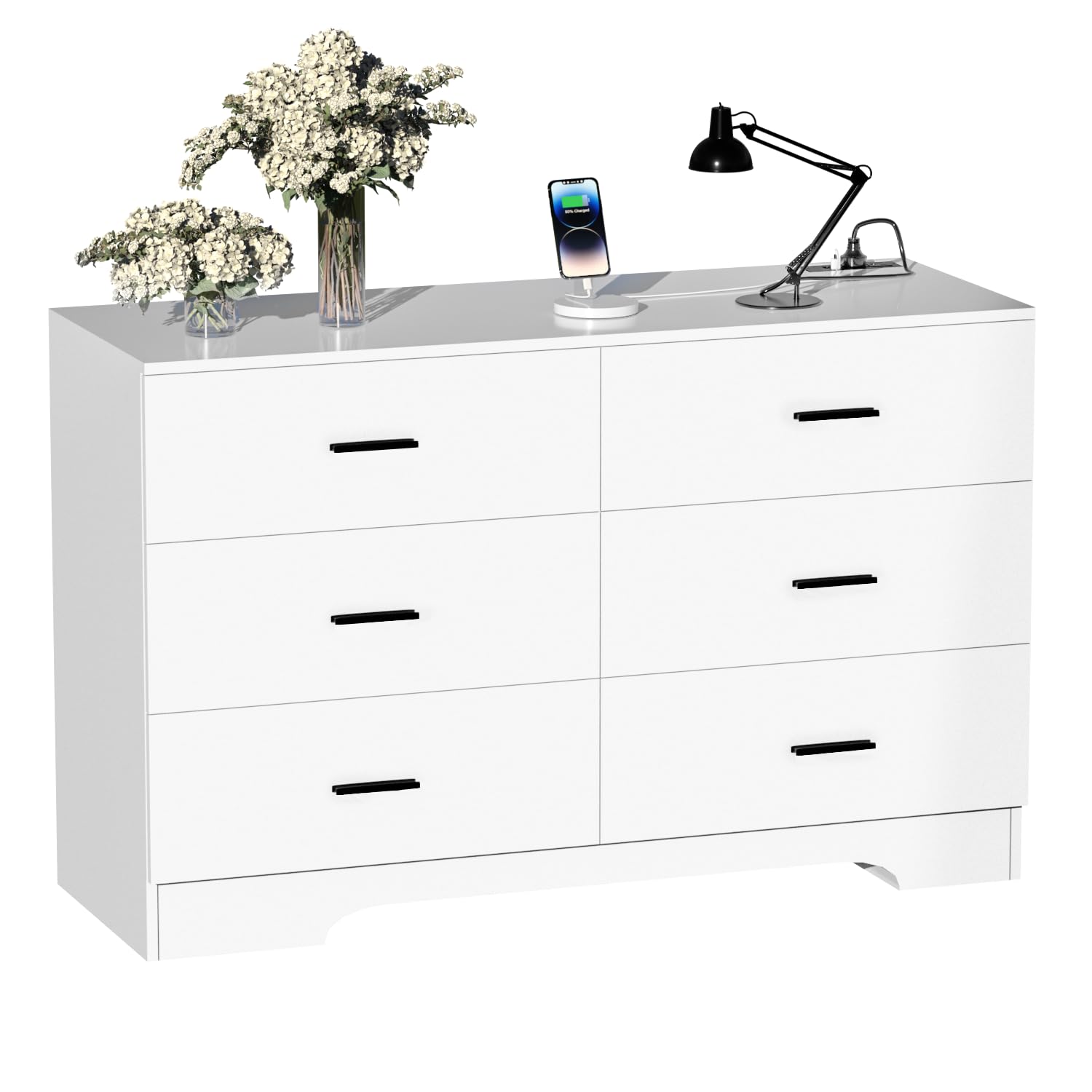 Dresser with Power Outlets Wooden 6 Drawer Dresser