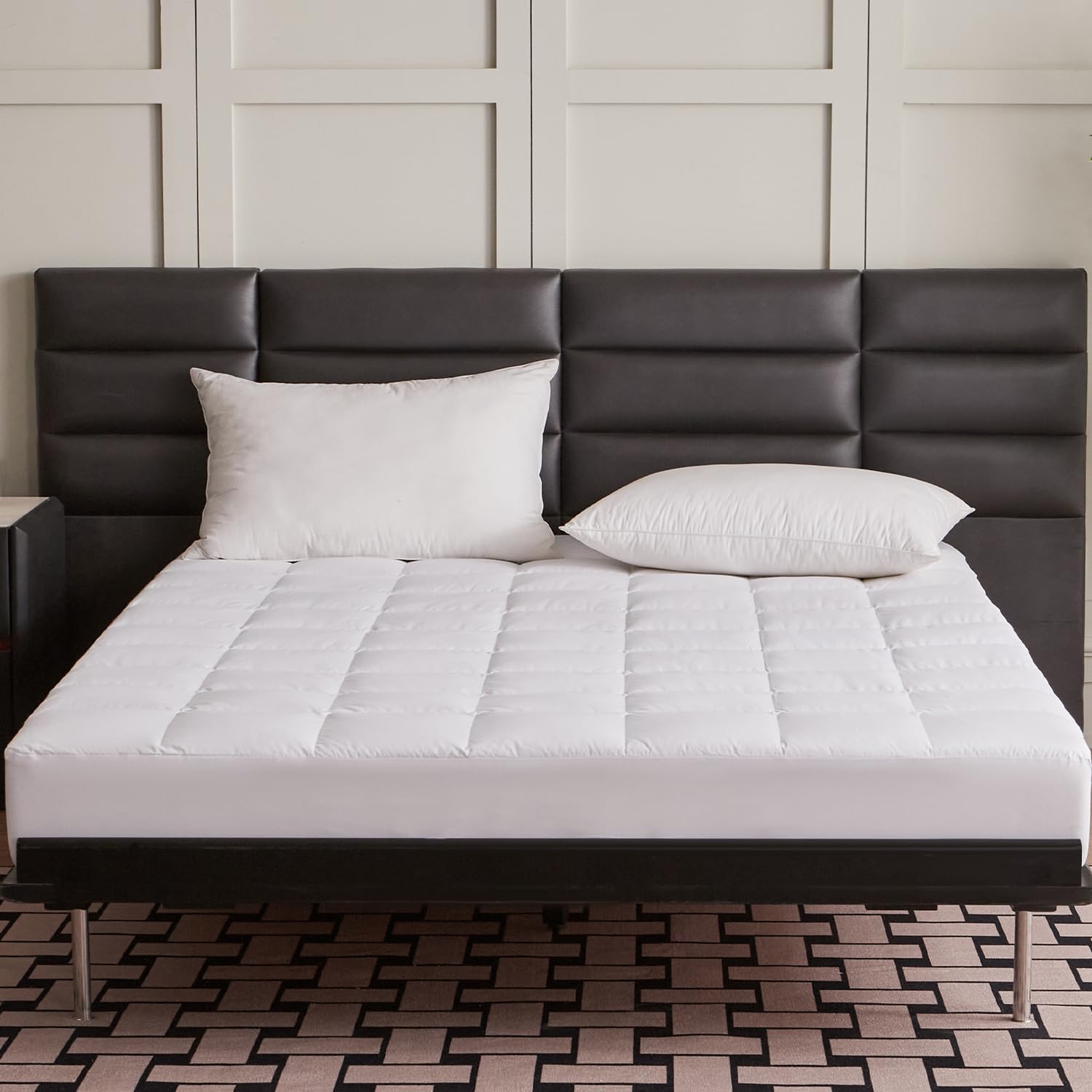 Goose Feathers Down Mattress Pad, Quilted King Size Mattress Protector Waterproof