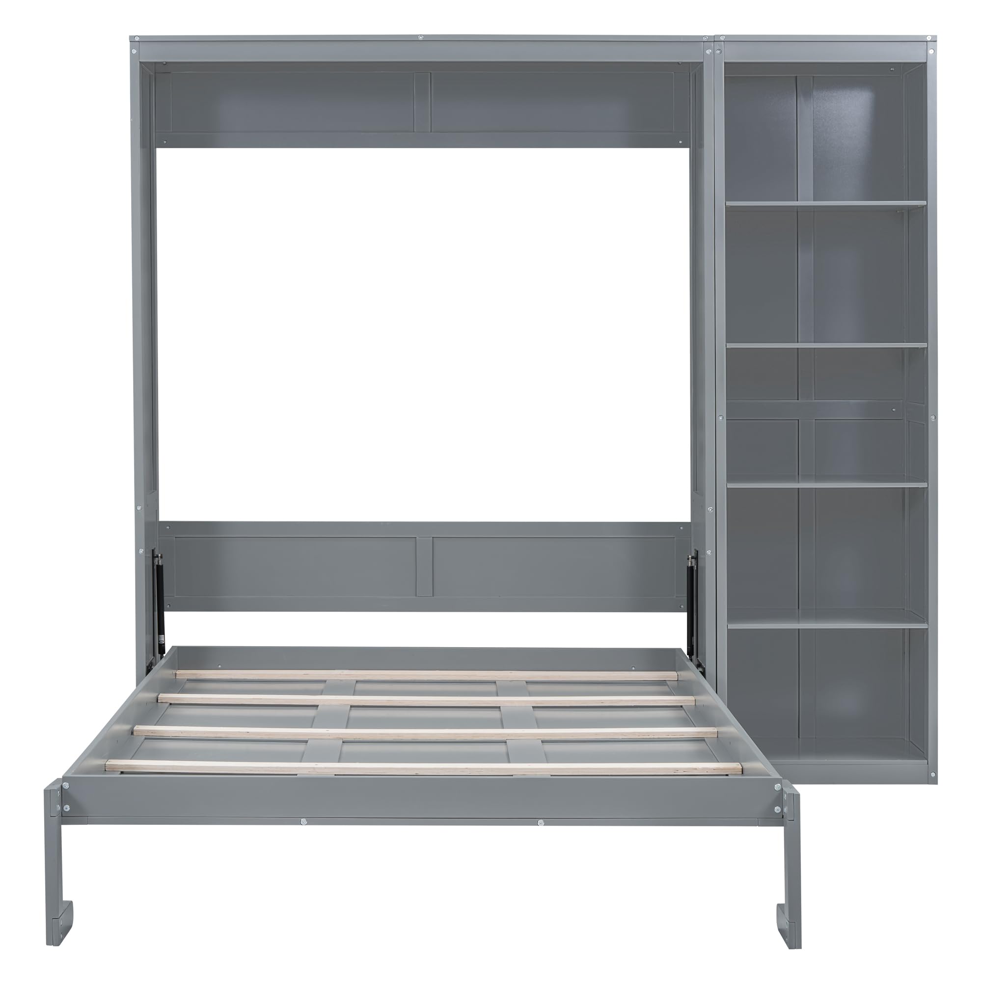 Modern Murphy Bed Queen Size, Space-Saving Wall Bed Frame with Shelves