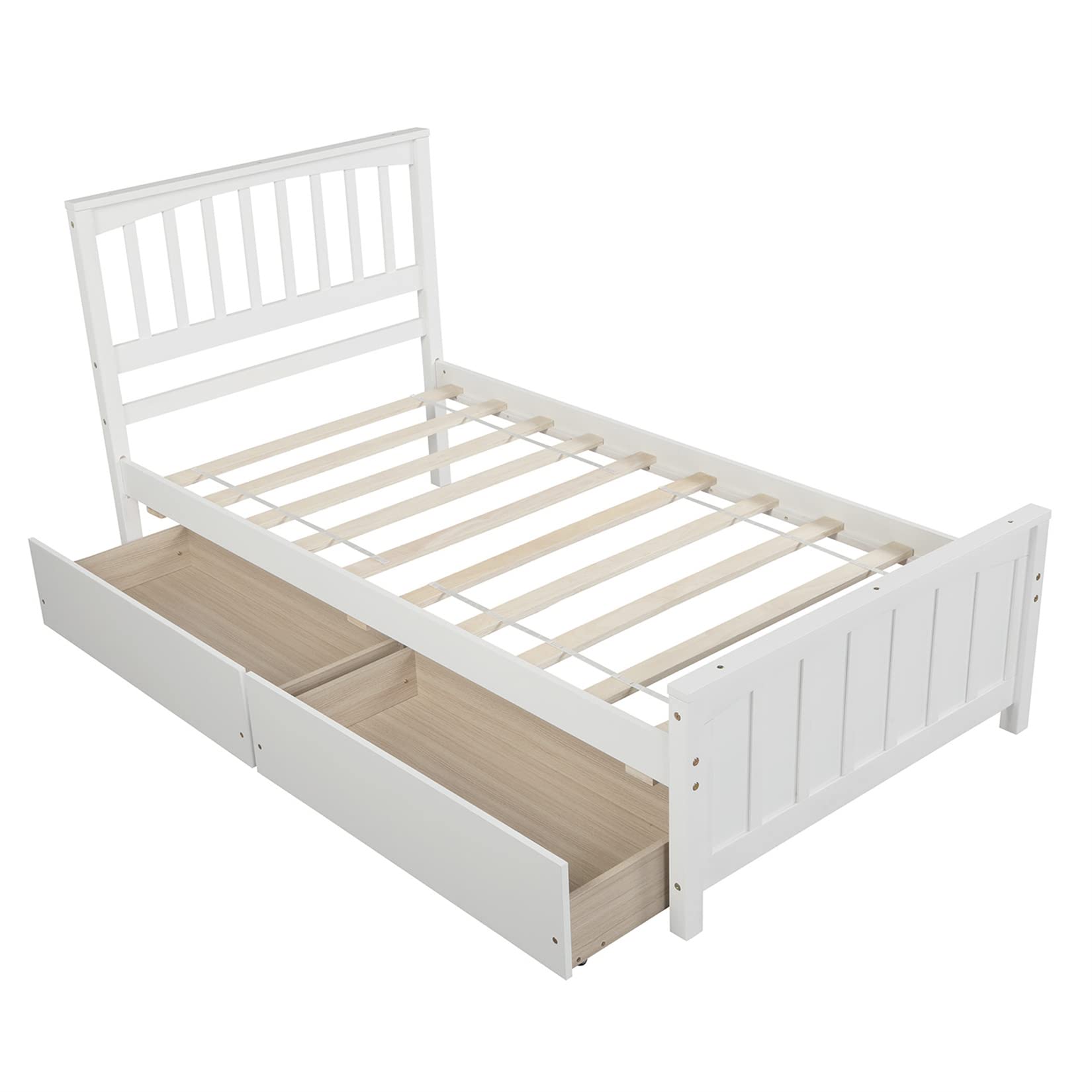Twin Bed with Drawers Storage Wooden Platform Frame Headboard Solid Wood