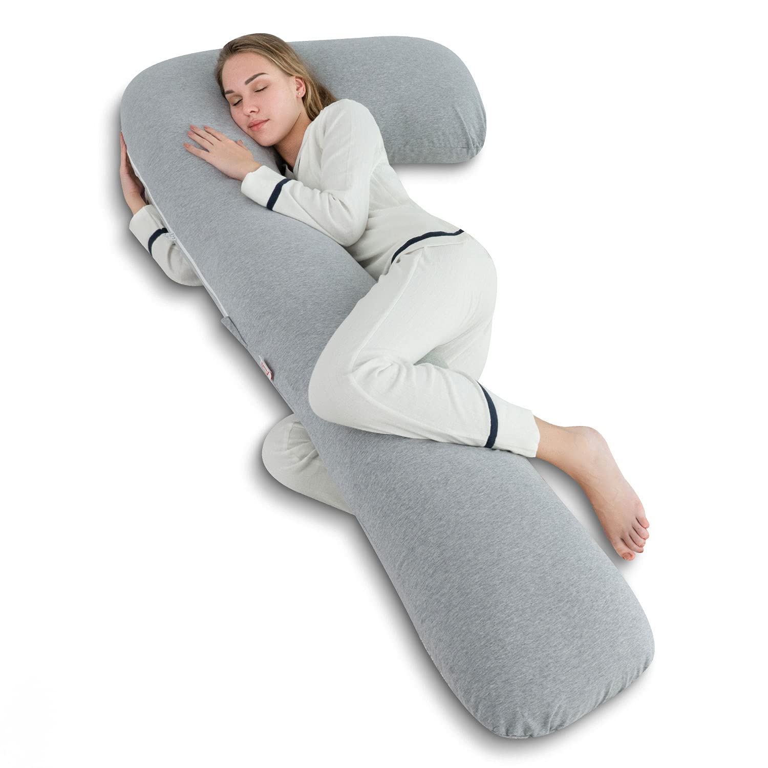 Body Pregnancy Pillow with Jersey Cover, L Shaped Full Body Pillow