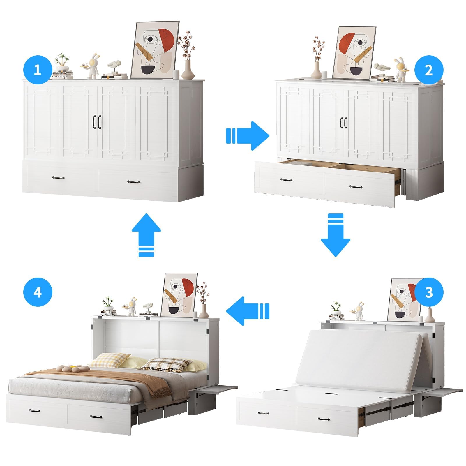 Murphy Bed Cabinet with Mattress Included, Queen Cabinet Beds