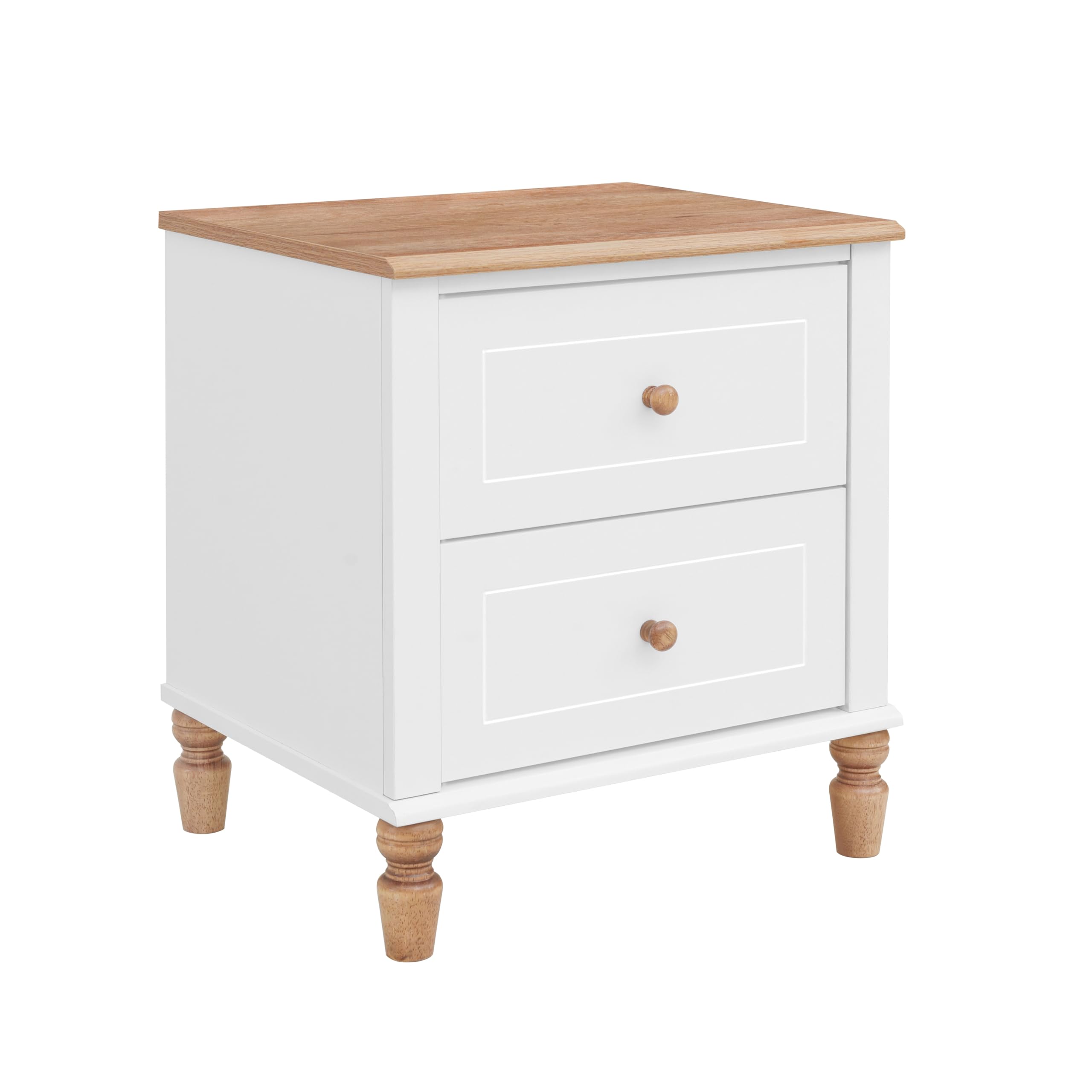 Woody 2 Drawer Wood Nightstand, Bedside Table with Storage Drawers