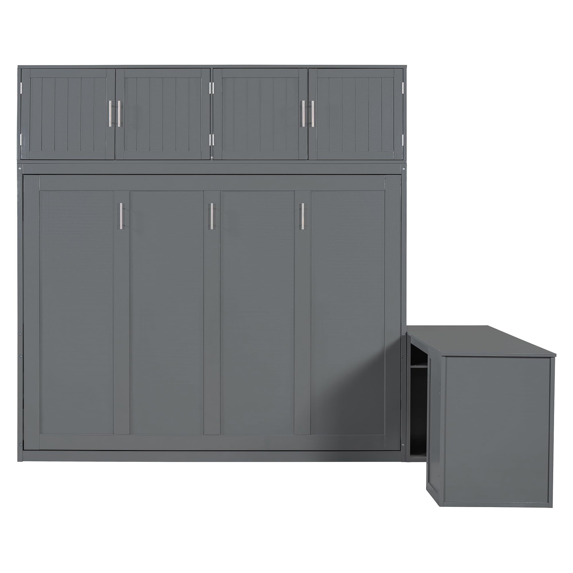 Harper & Bright Designs Queen Size Murphy Bed, Wooden Queen Wall Bed Frame with Desk and Storage Shelves and Big Cabinets, Gray