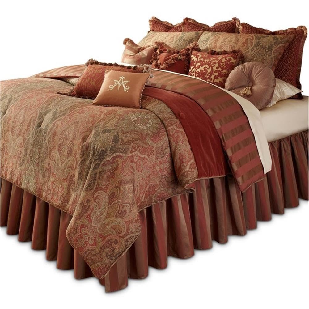 13 Piece Woodside Park Comforter Set, King, Green/Gold/Red