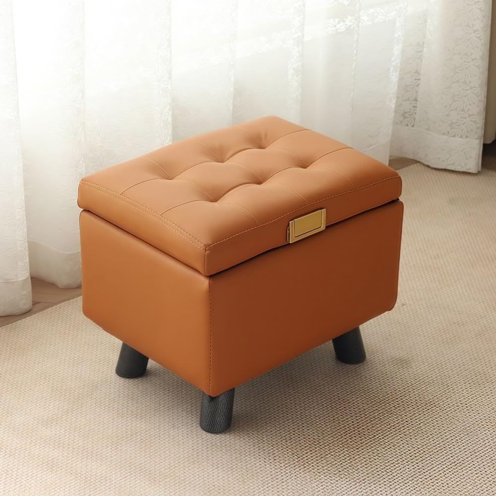 Square Ottoman with Storage, Padded Shoe Bench with Lift Off Lid