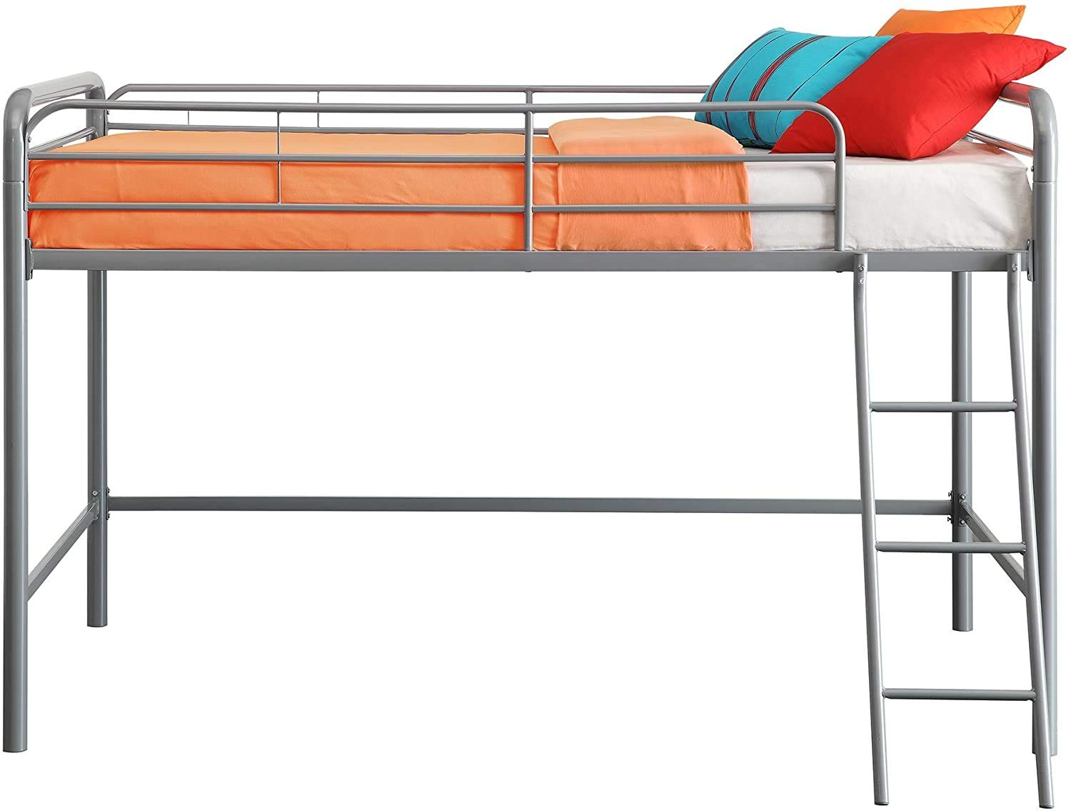 Junior Loft Bed Frame with Ladder, Twin, Silver