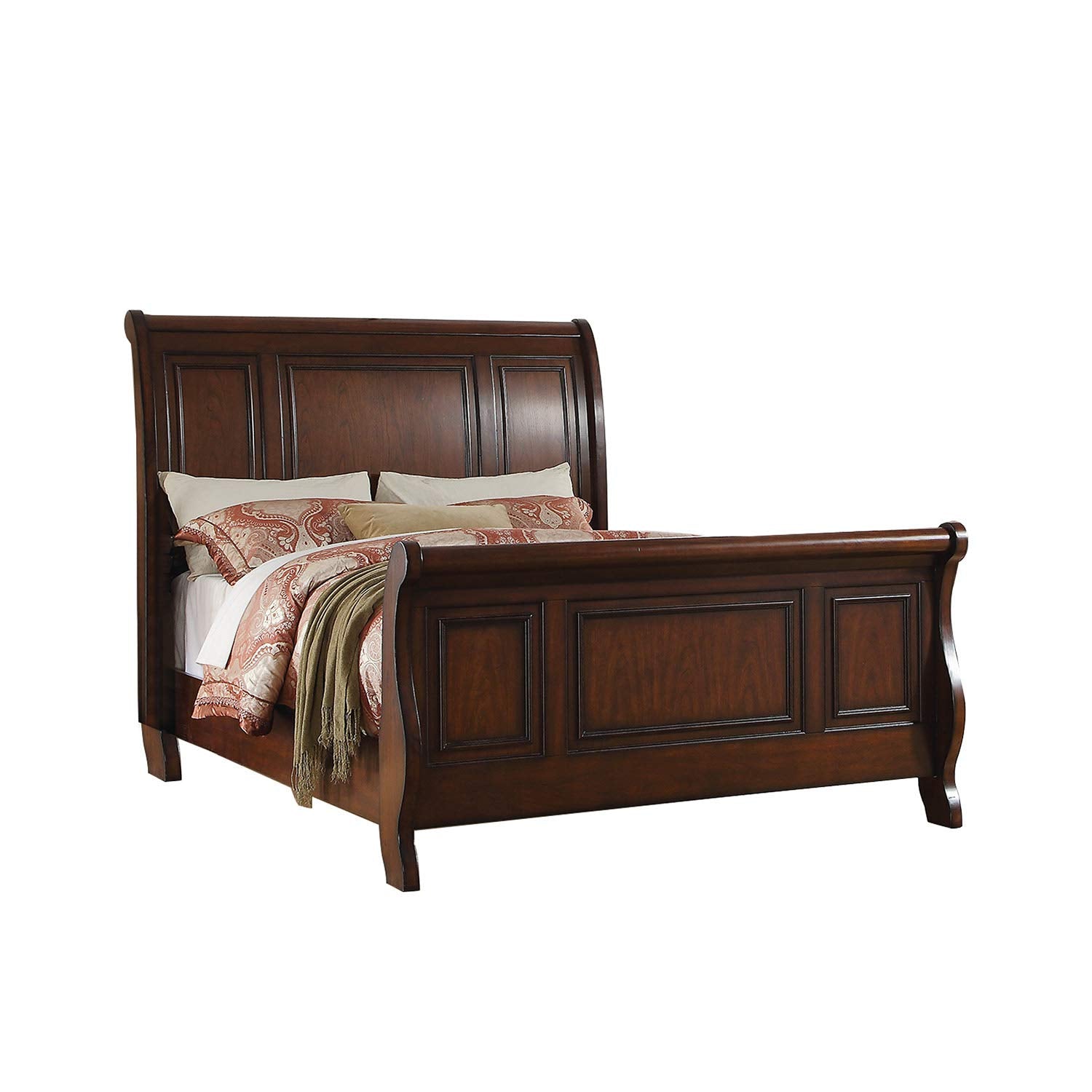 Pine Wood Cal King Sleigh Bed, Cherry Brown