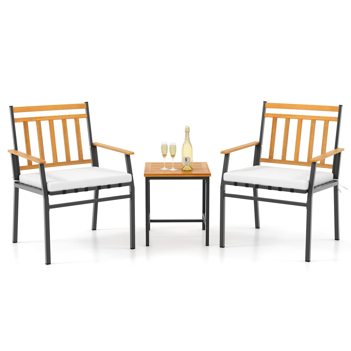 3-Piece Acacia Wood Patio Bistro Set with Cushions