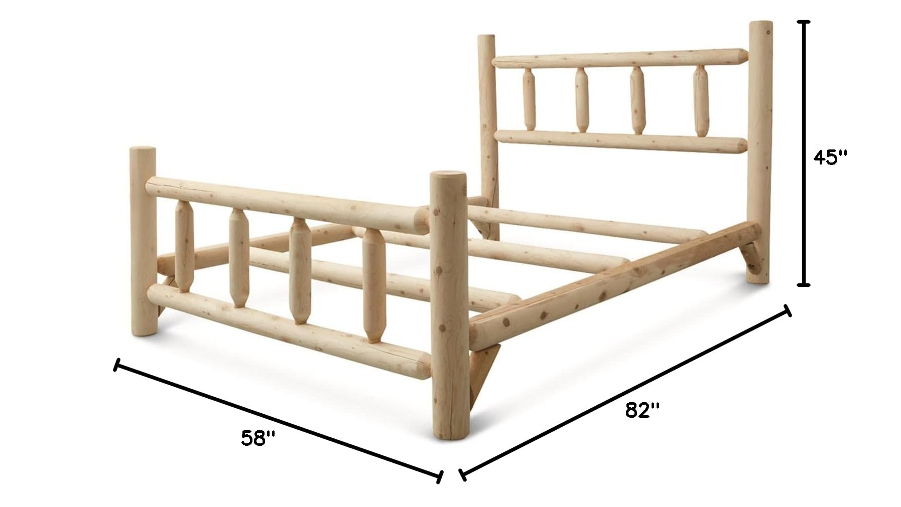 Wood Bed Frame with Headboard, Cabin Decor, Heavy Duty, Rustic