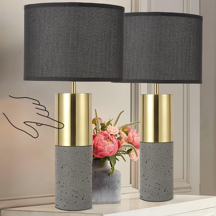 Tall Black Gold Set of 2 Nature Concrete Touch Control Table Lamps - 3-Way