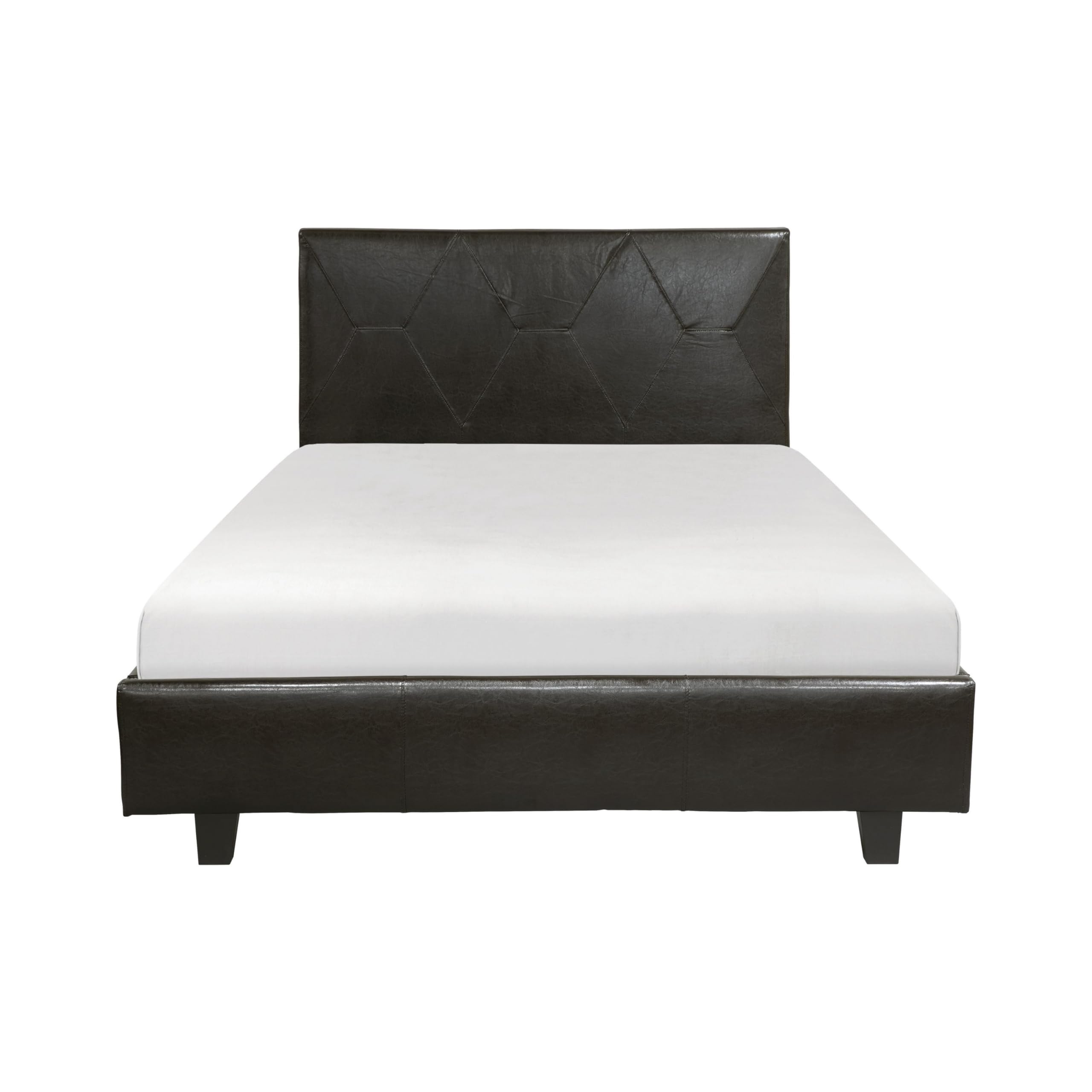 Leo California King Size Platform Bed, Faux Leather, Solid Wood, Brown and Black