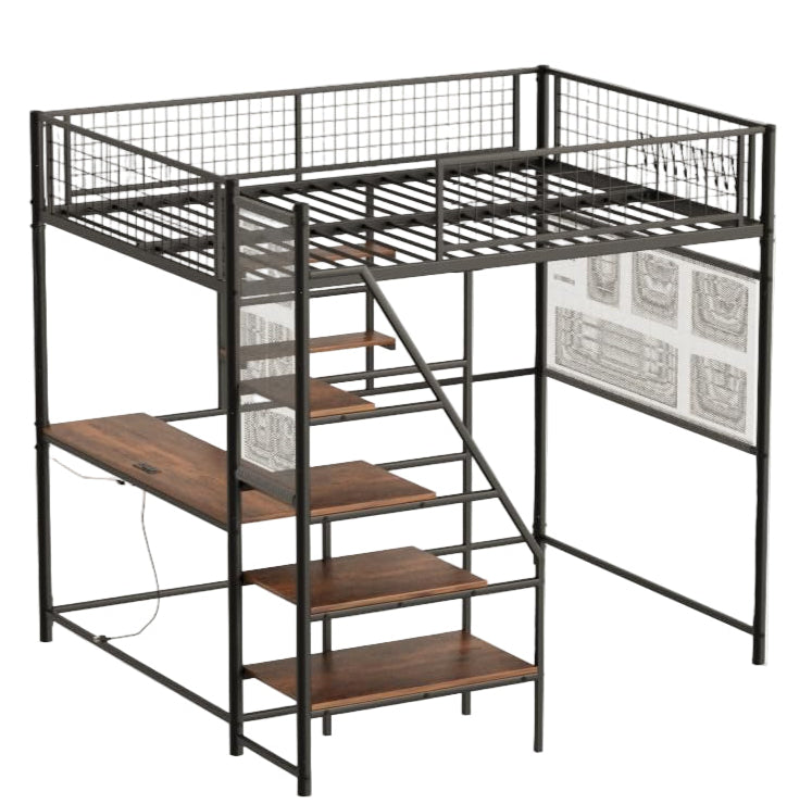 size Metal Loft Bed with Desk, Loft Bed Frame
