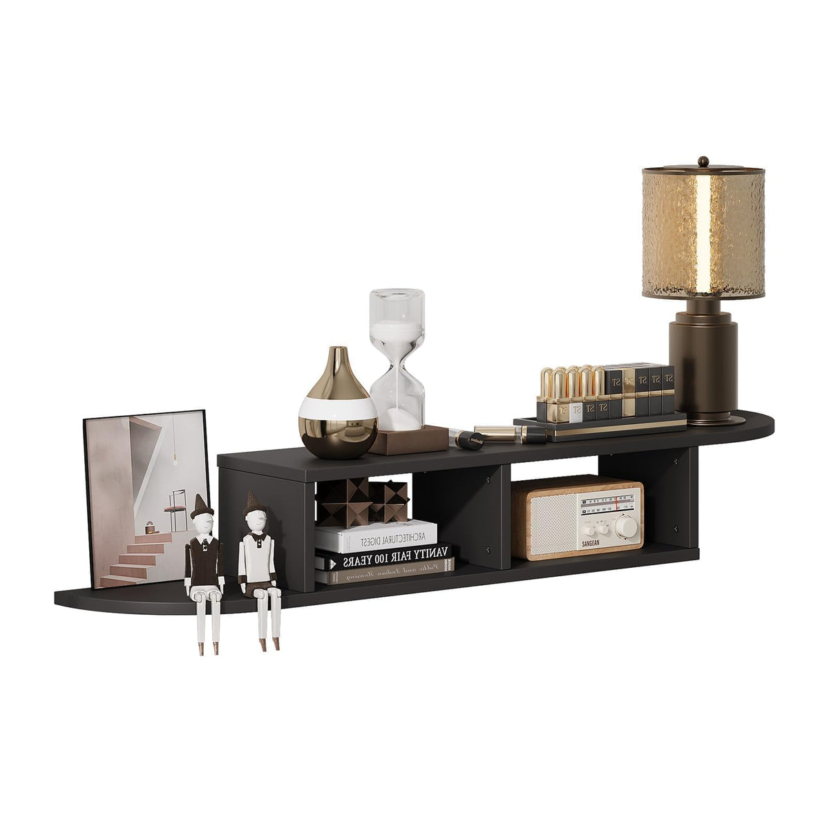 55" Crescent Floating TV Shelf with Cable Management
