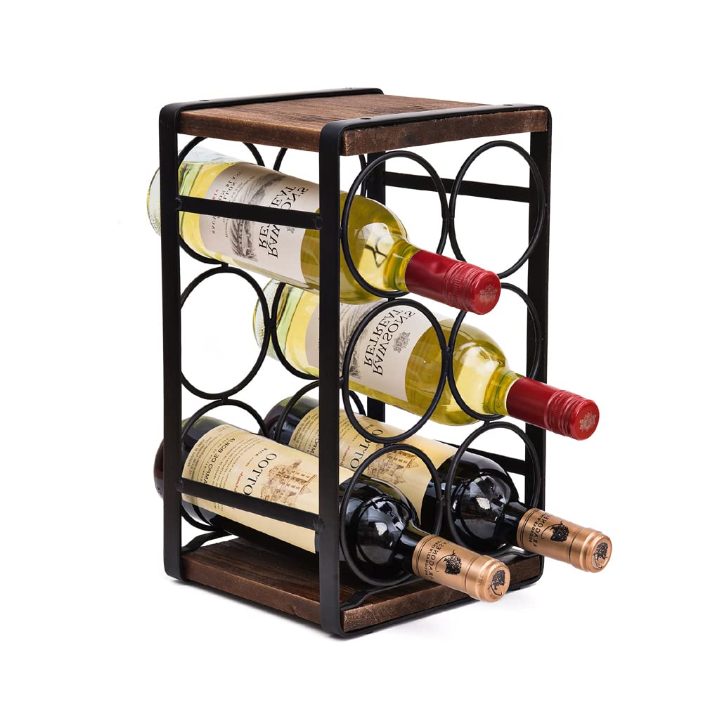 Rustic Wood Countertop Wine Rack, 6-Bottle