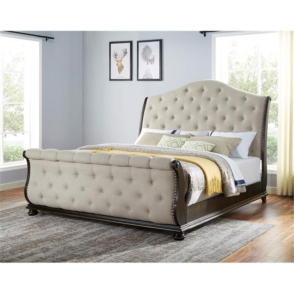 Traditional Multi-Step Molasses King Wood Sleigh Bed
