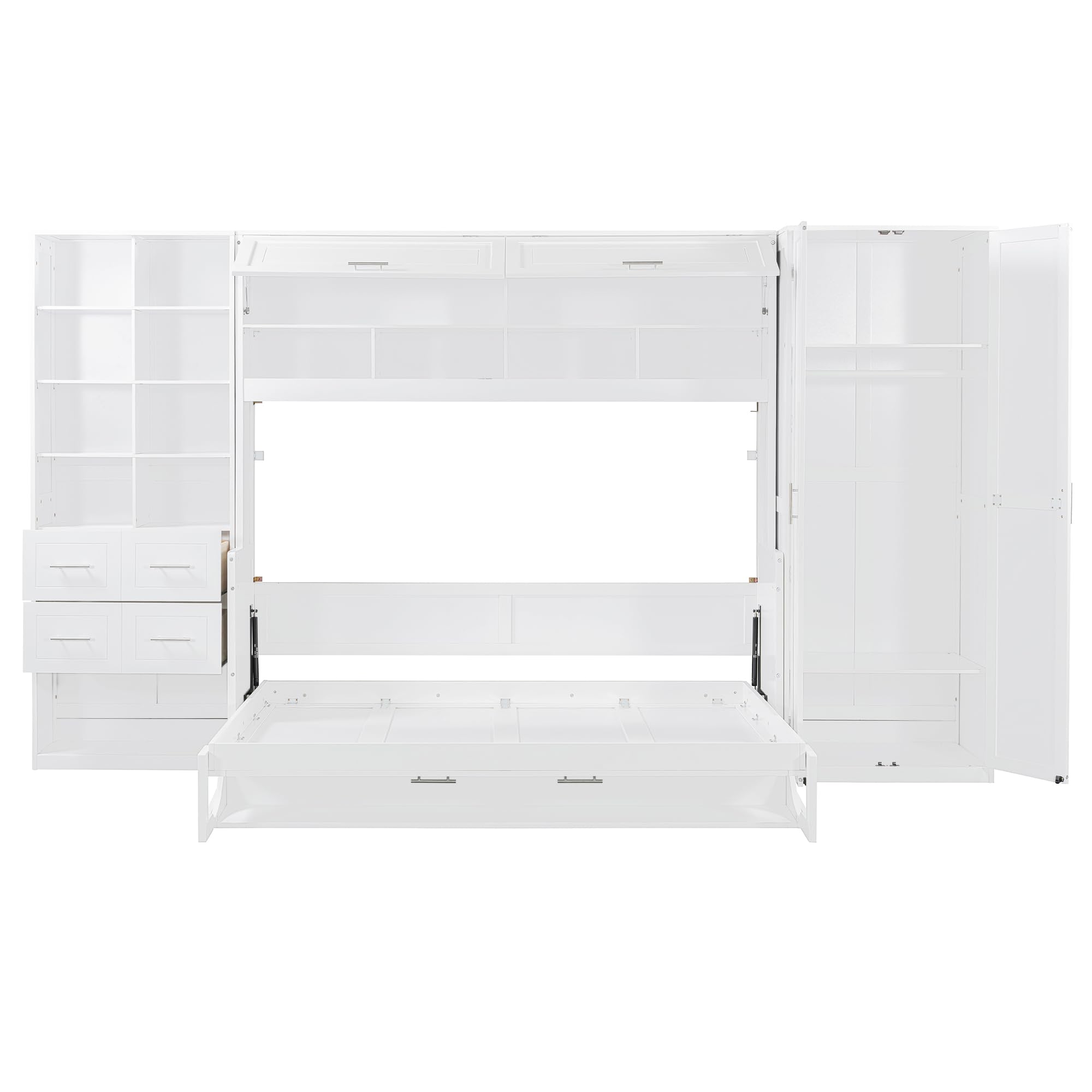 Full Murphy Bed with Closet, Wall Bed with Drawers and Shelves