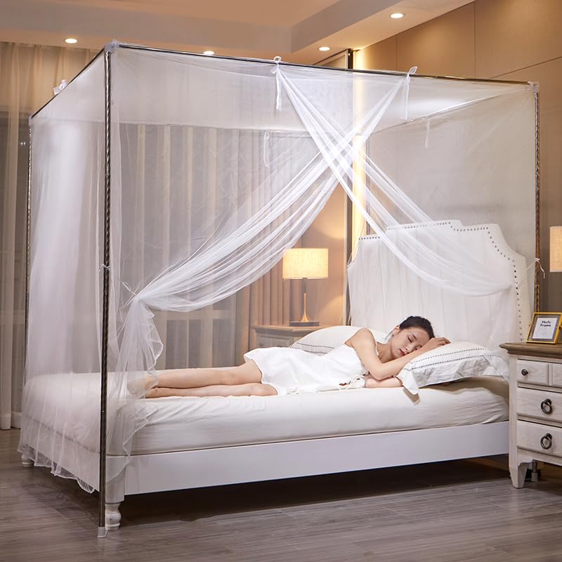 White Mosquito Net Tent for Bed，One Side Opening Canopy Netting