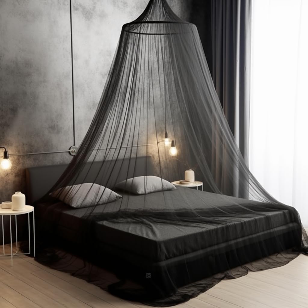 Bed Canopy for Adults, Black Canopy Bed Curtains - Canopy for Bed, Netting Room Decor