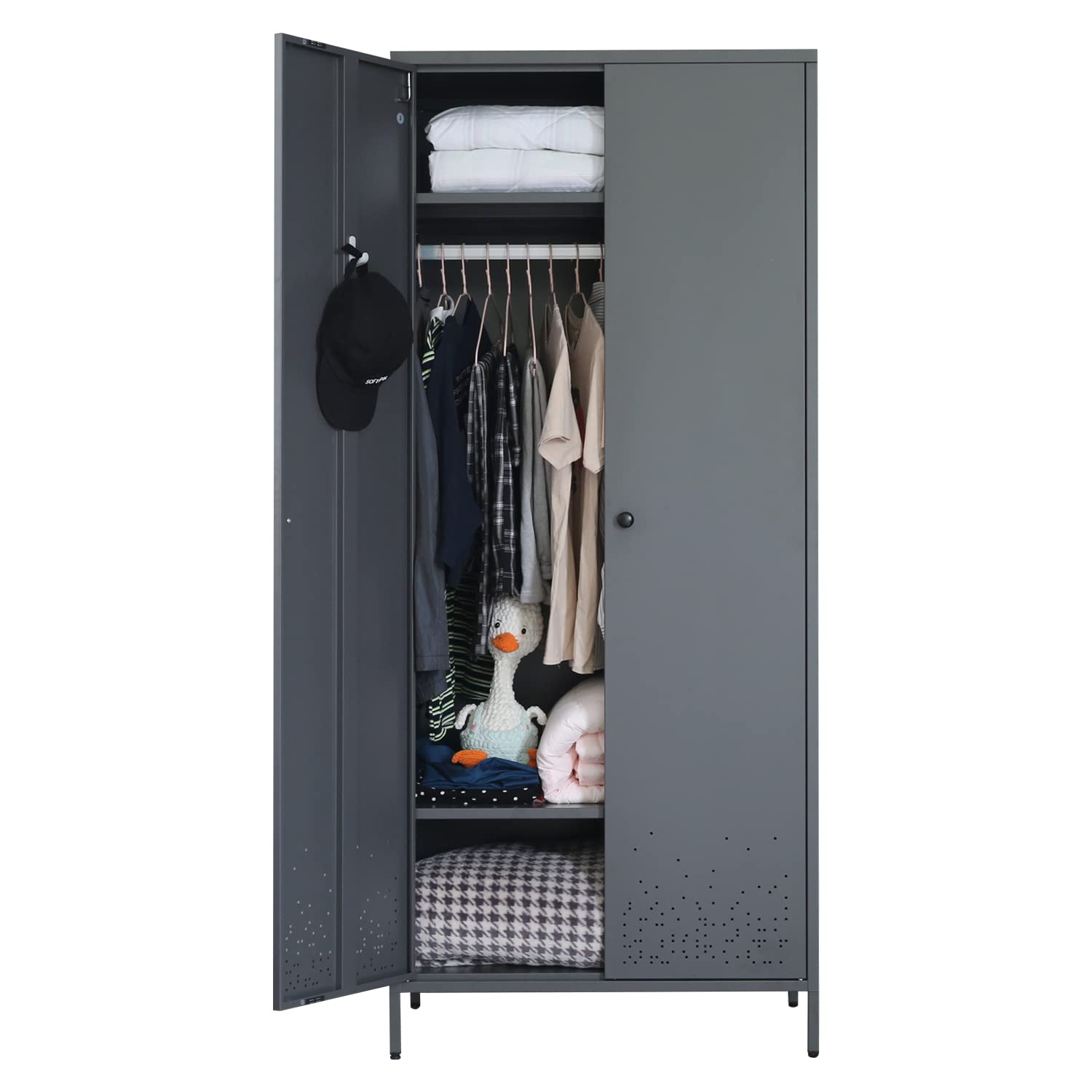 Bedroom Armoires, Metal Wardrobe Armoire Closet with Hanging Rod