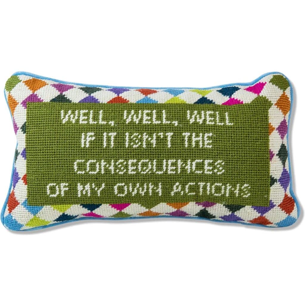 Needlepoint Decorative Throw Pillow - Well Well Well - 8" x 14"
