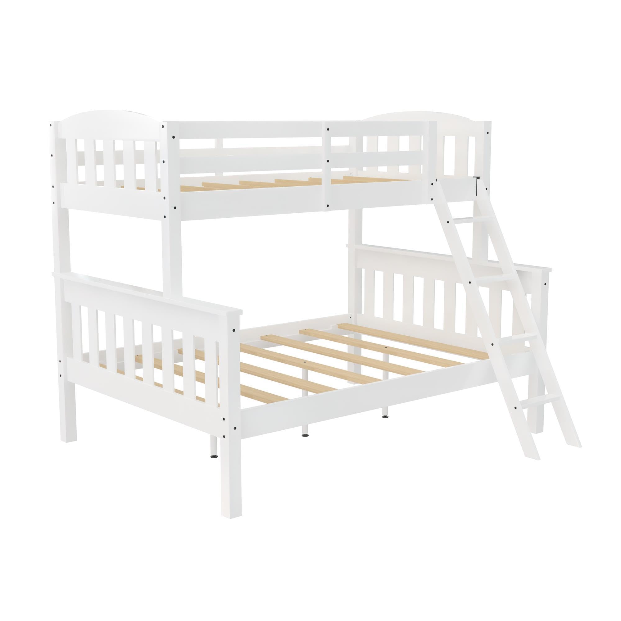 Twin over Full Bunk Bed, White, Wood Construction, Converts to Twin/Full