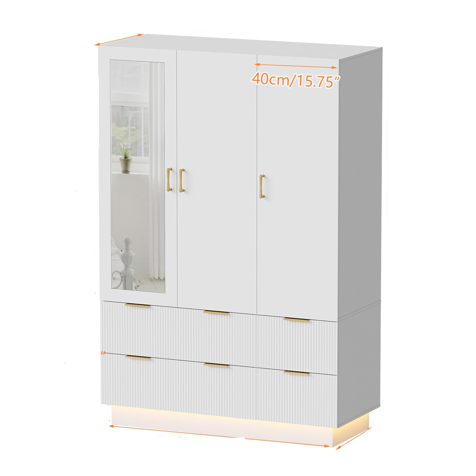 Armoire Wardrobe Closet with 3 Door, Bedroom Armoires with Mirror