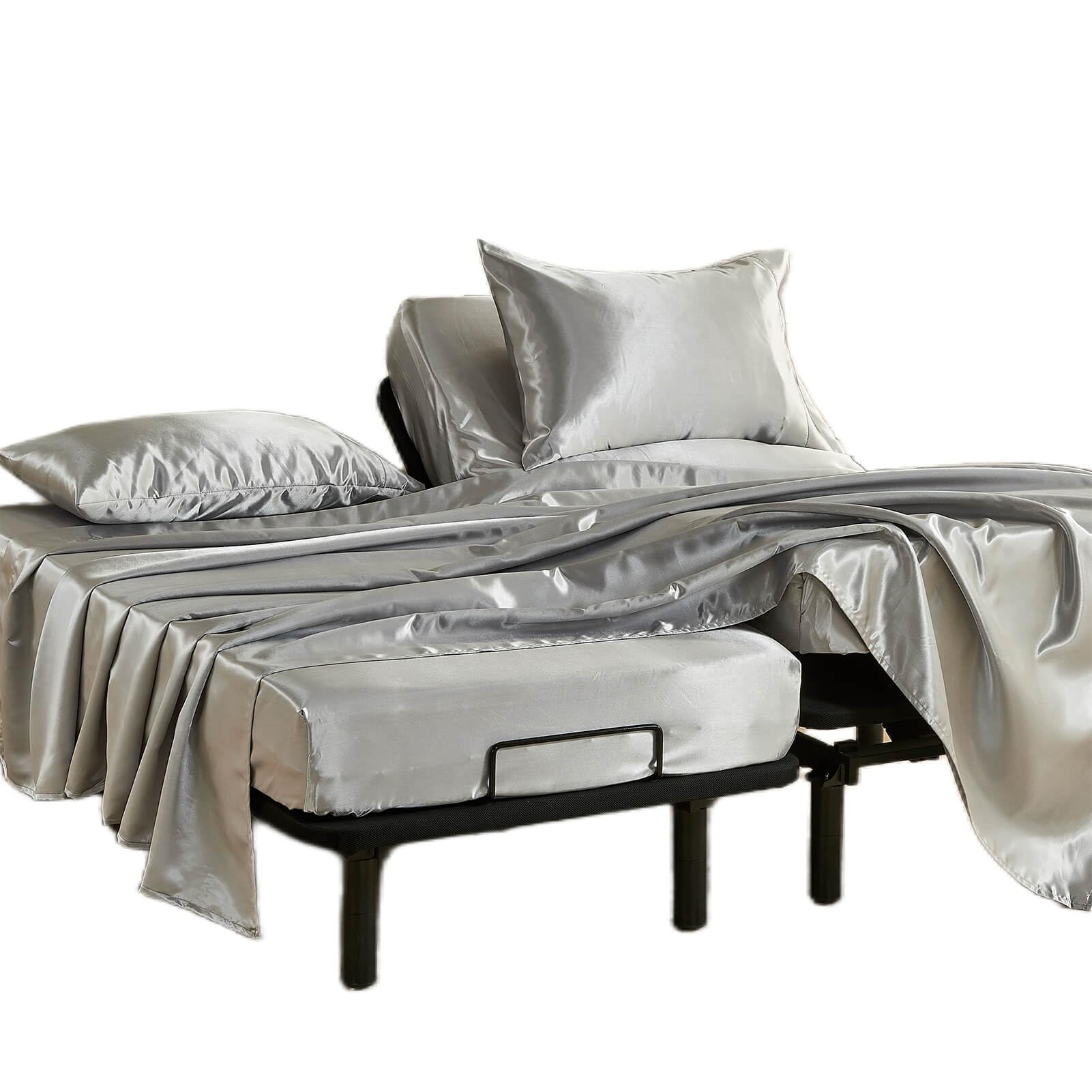 Satin Split King Sheets Sets for Adjustable Bed with Deep Pocket Soft Smooth