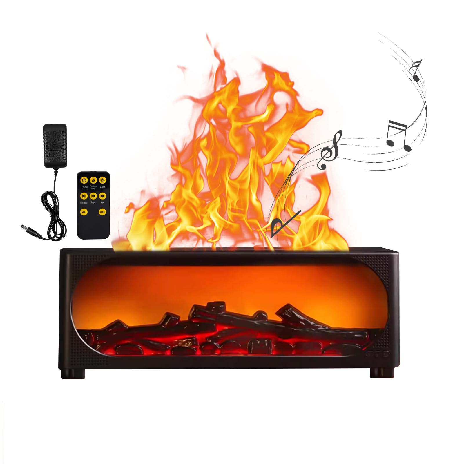 Oil Diffuser & Humidifier with Bluetooth Speaker, 450ml Fireplace