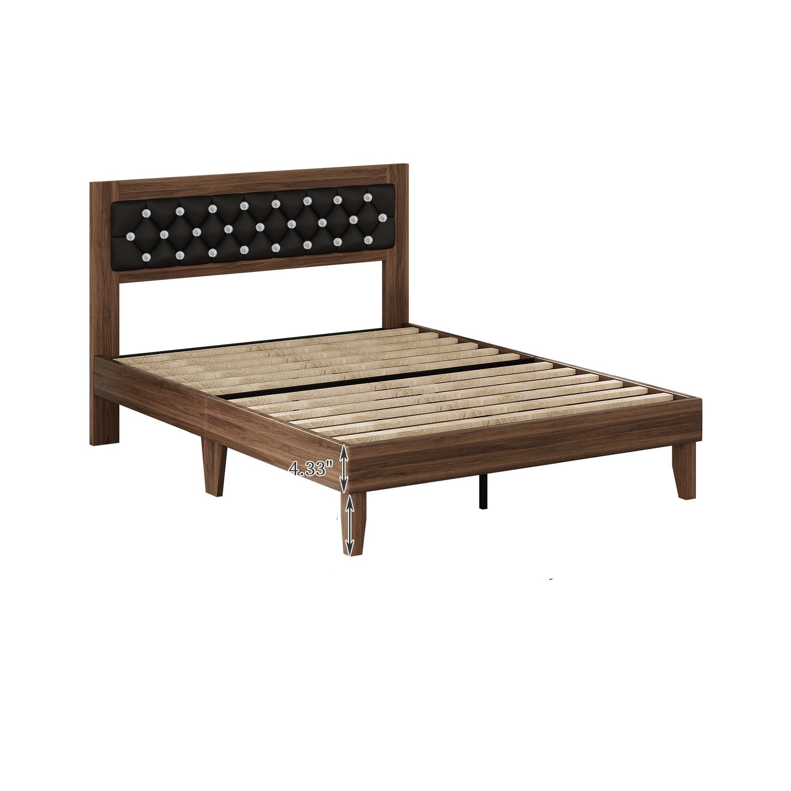 Wooden Platform Bed with Diamond Tufted Headboard