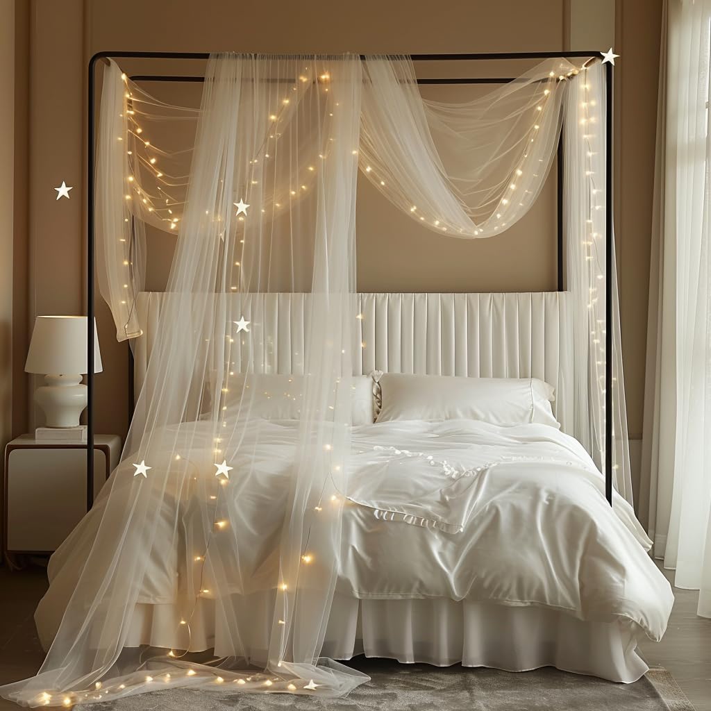 Bed Canopy for Girls with Lights 30 * 228in King Canopy Bed Curtains for Queen