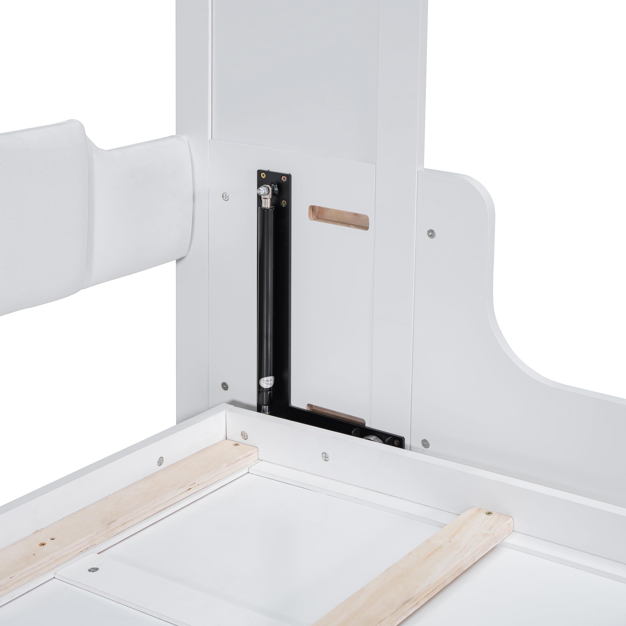 Merax Queen Size Murphy Bed, Wooden Queen Murphy Bed Wall Bed with Sofa and Cushion, White