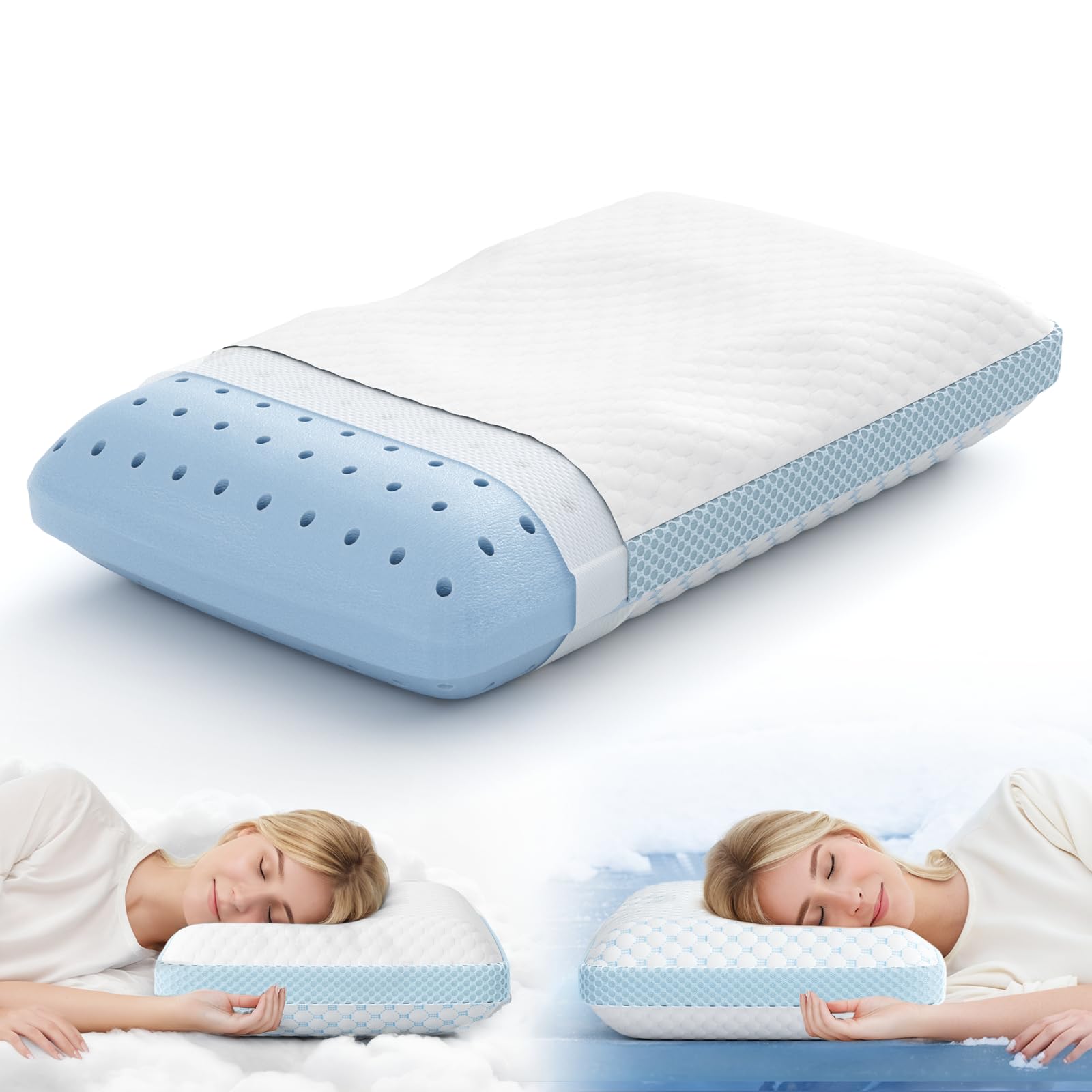 Memory Foam Pillows - Soft Neck Pillow for Sleeping - Double Sided Cover