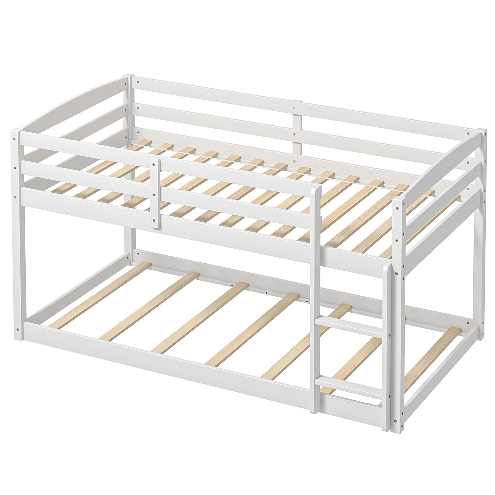 Twin Low Bunk Bed, Solid Wood Twin Over Twin Bunk Bed Frame with Full