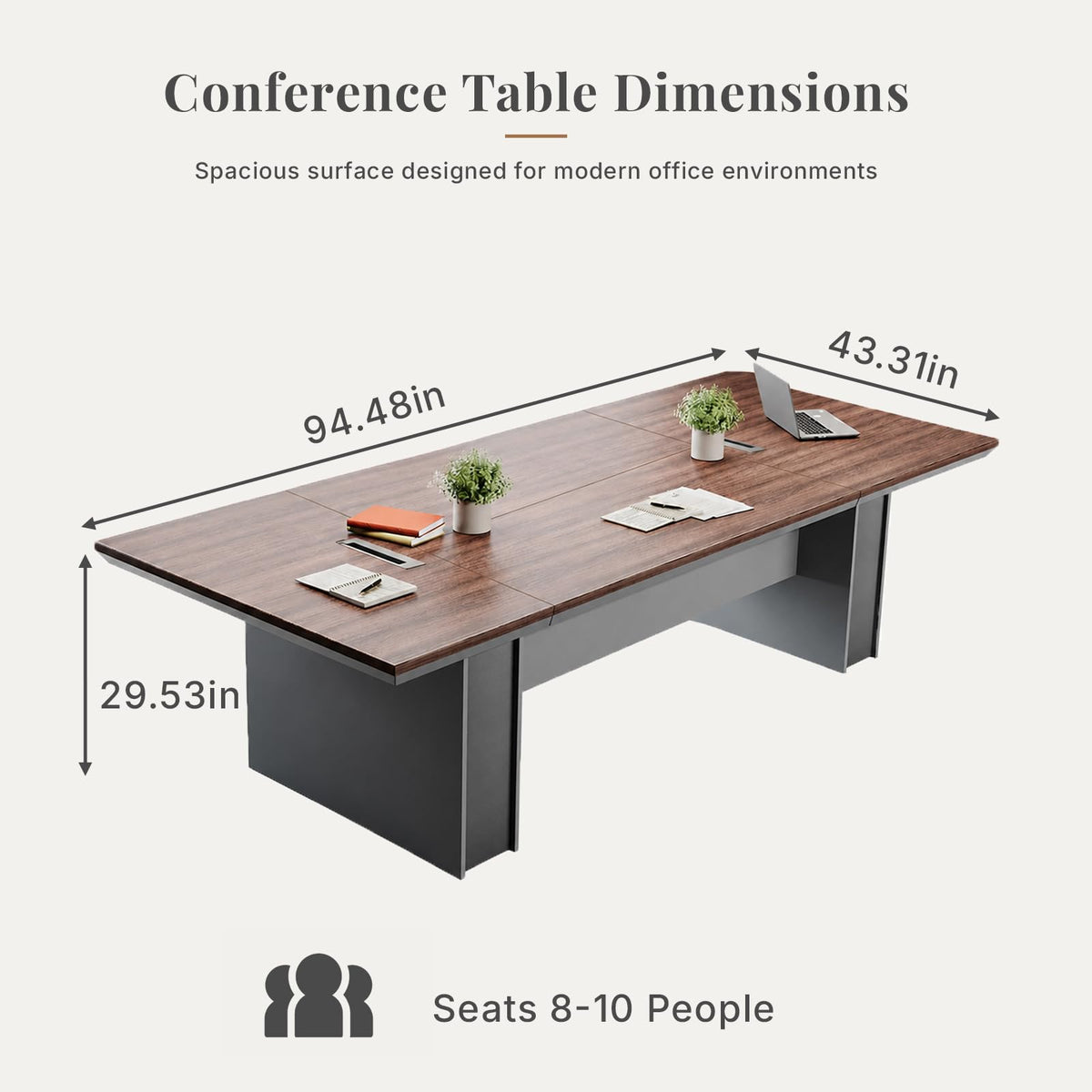 8FT Conference Table for 8-10 People with Cable Management
