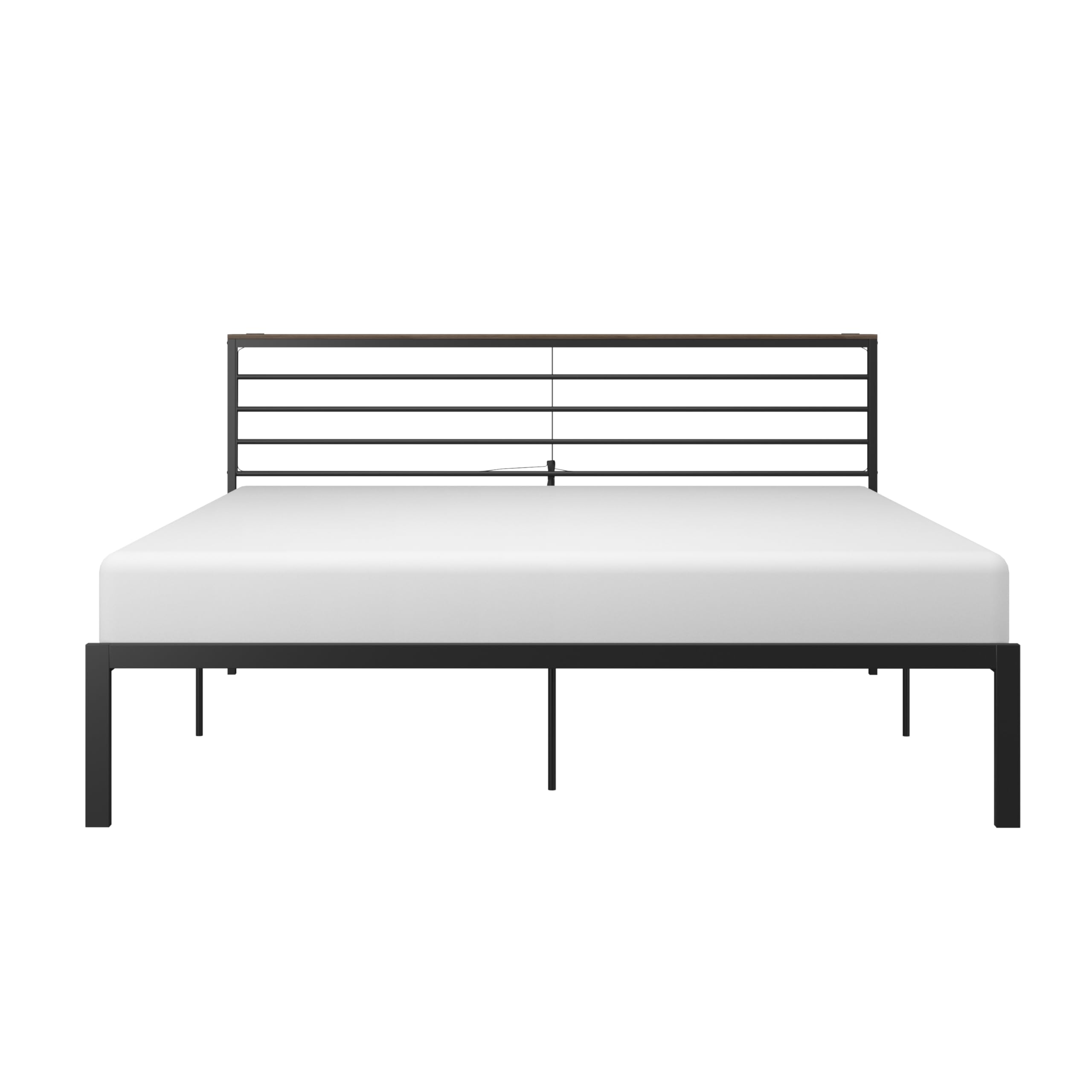 Crawford Metal King Platform Bed with USB Ports, Textured Black