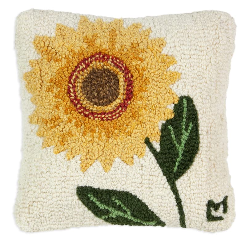 Artist-Designed Sunflower Bloom Hand-Hooked Wool