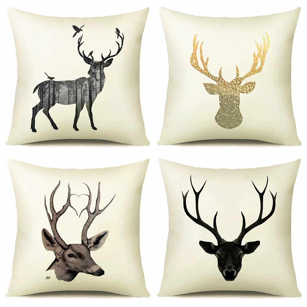 Velvet Elk & Deer Throw Pillow Covers – Pack of 4