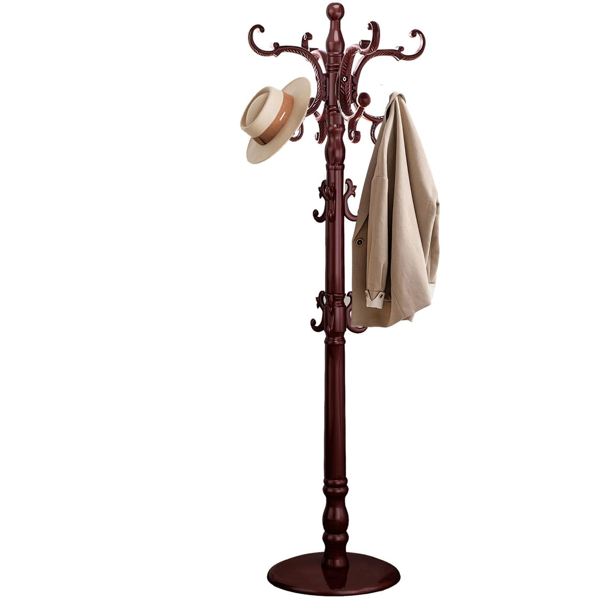 Freestanding Wooden Coat Rack with 14 Hooks