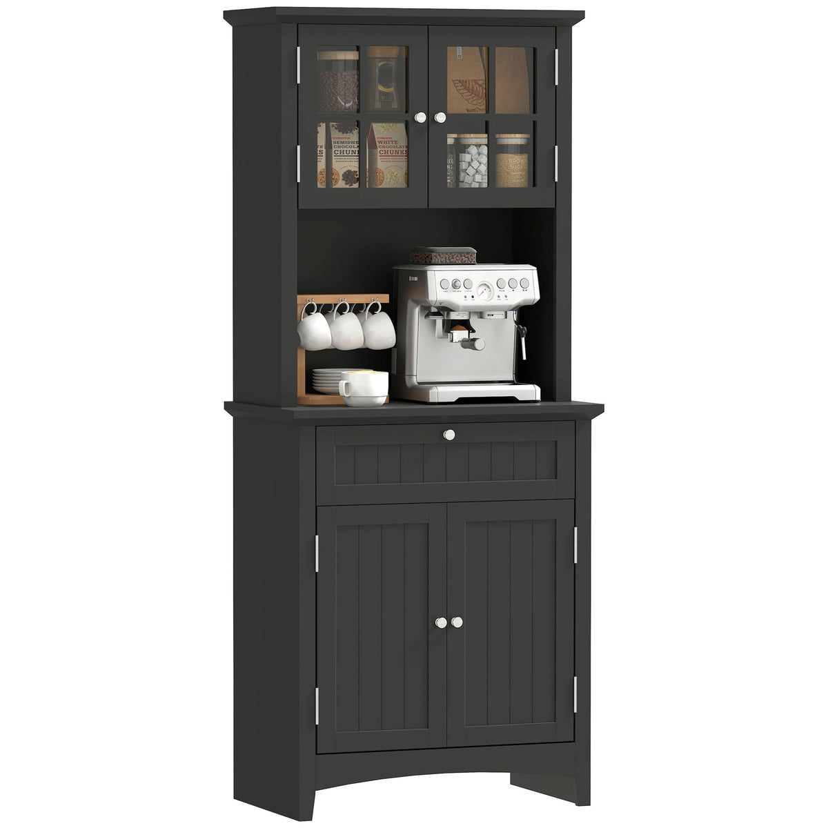 65" Pantry Storage Cabinet with Glass Doors