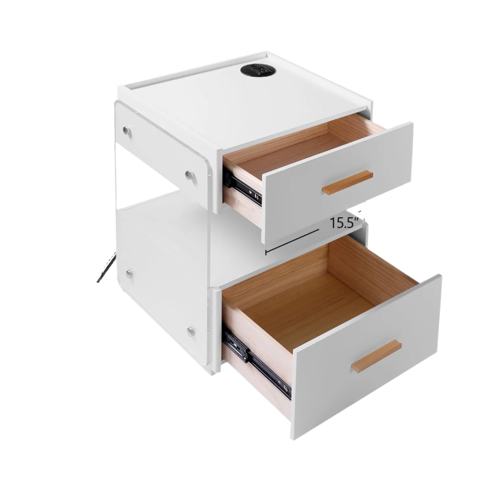 Night Stand with 2 Drawers, White Nightstand with Charging Station and LED Lights